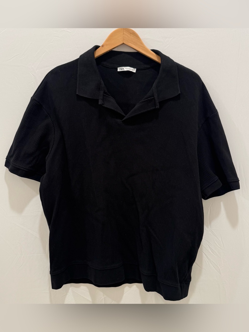 Zara Men’s Black Short-Sleeve Polo Shirt Lapel Collar